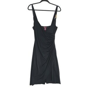 Miss Bison Black Sleeveless Cocktail Dress Ruched Gold Accent Small